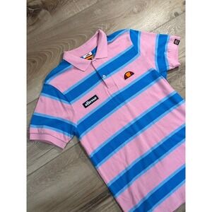 Ellesse Mens Striped Pink Blue Polo Shirt Short Sleeve Casual Size M